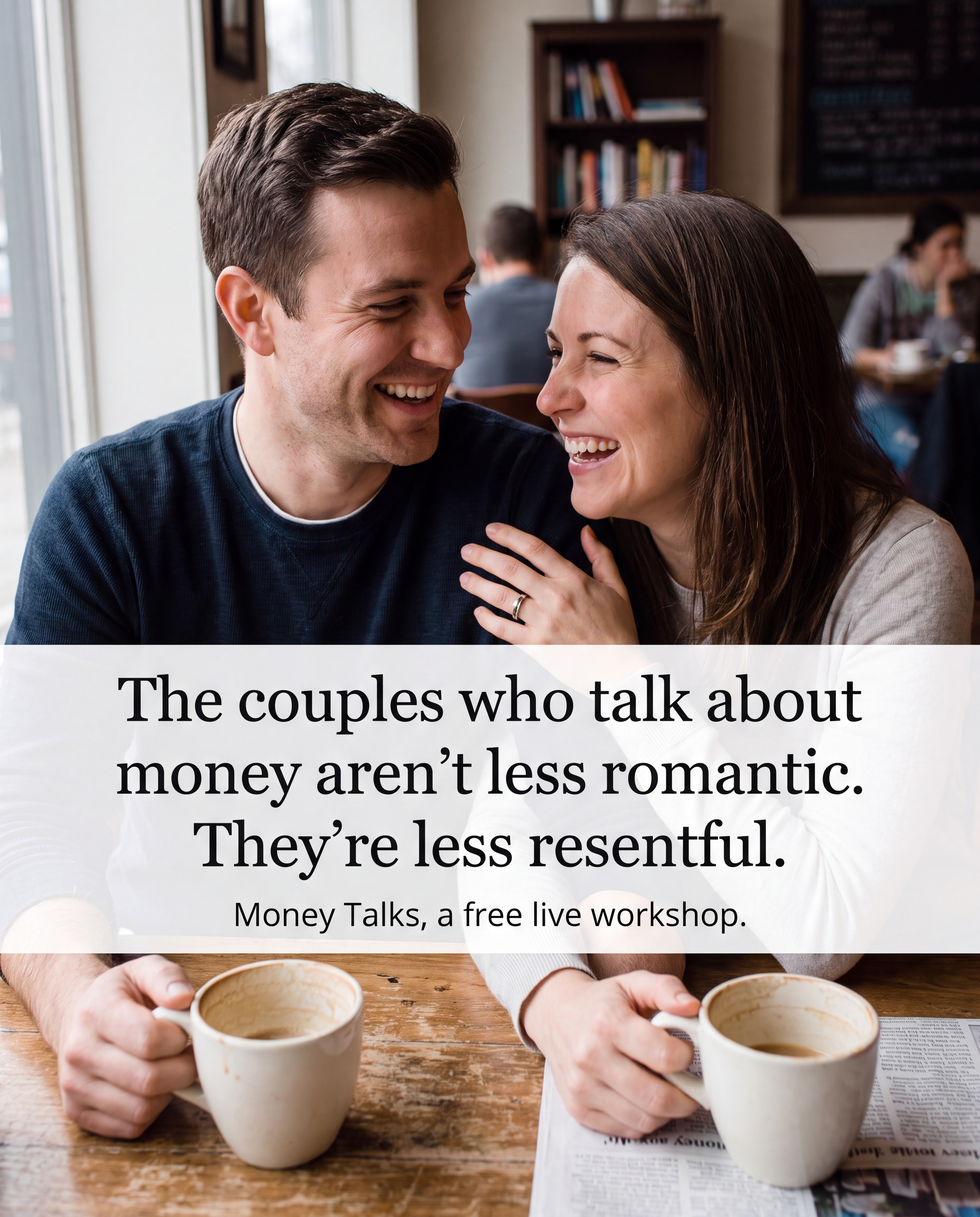 Static ad: couple laughing over coffee