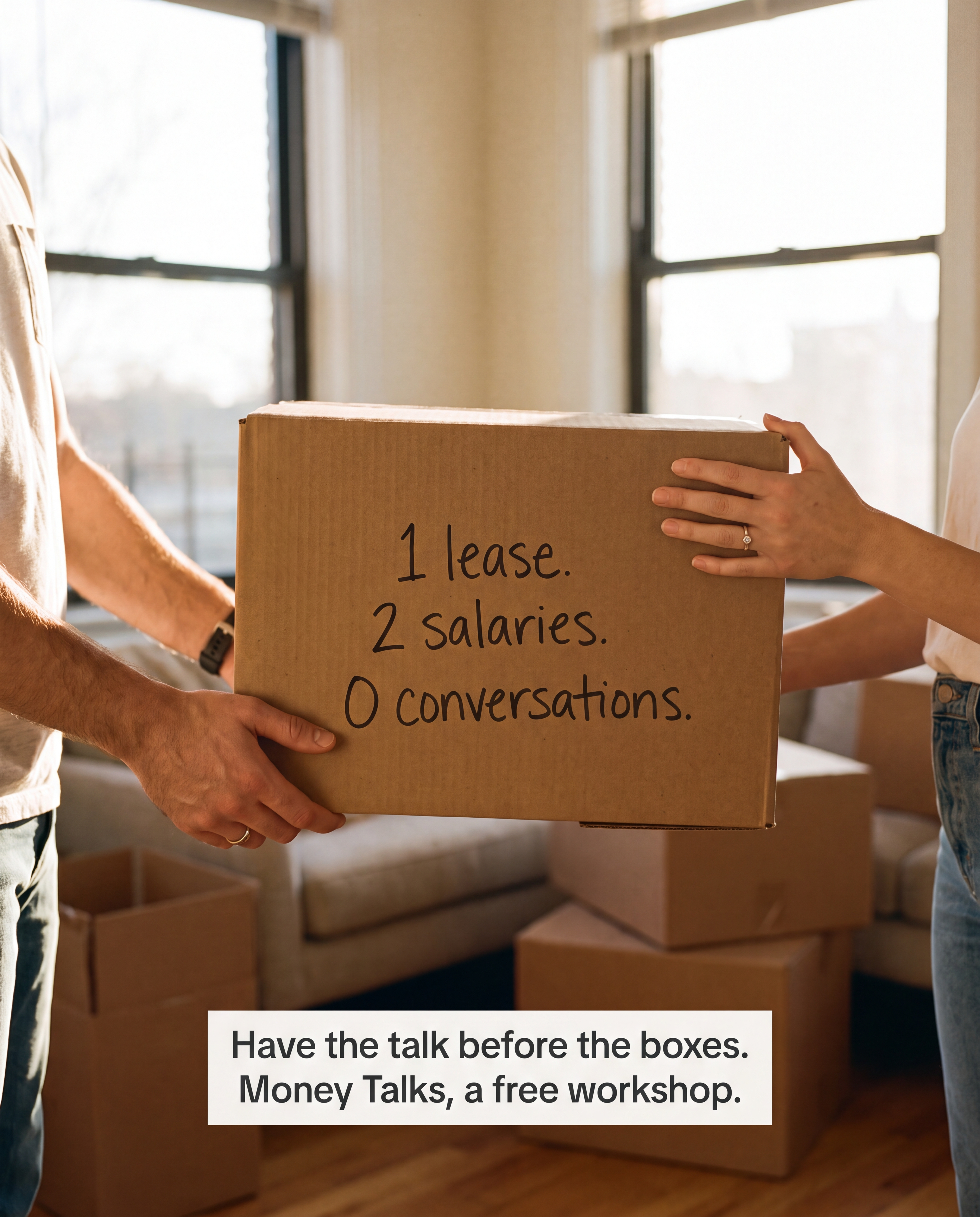 Static ad: couple holding moving box