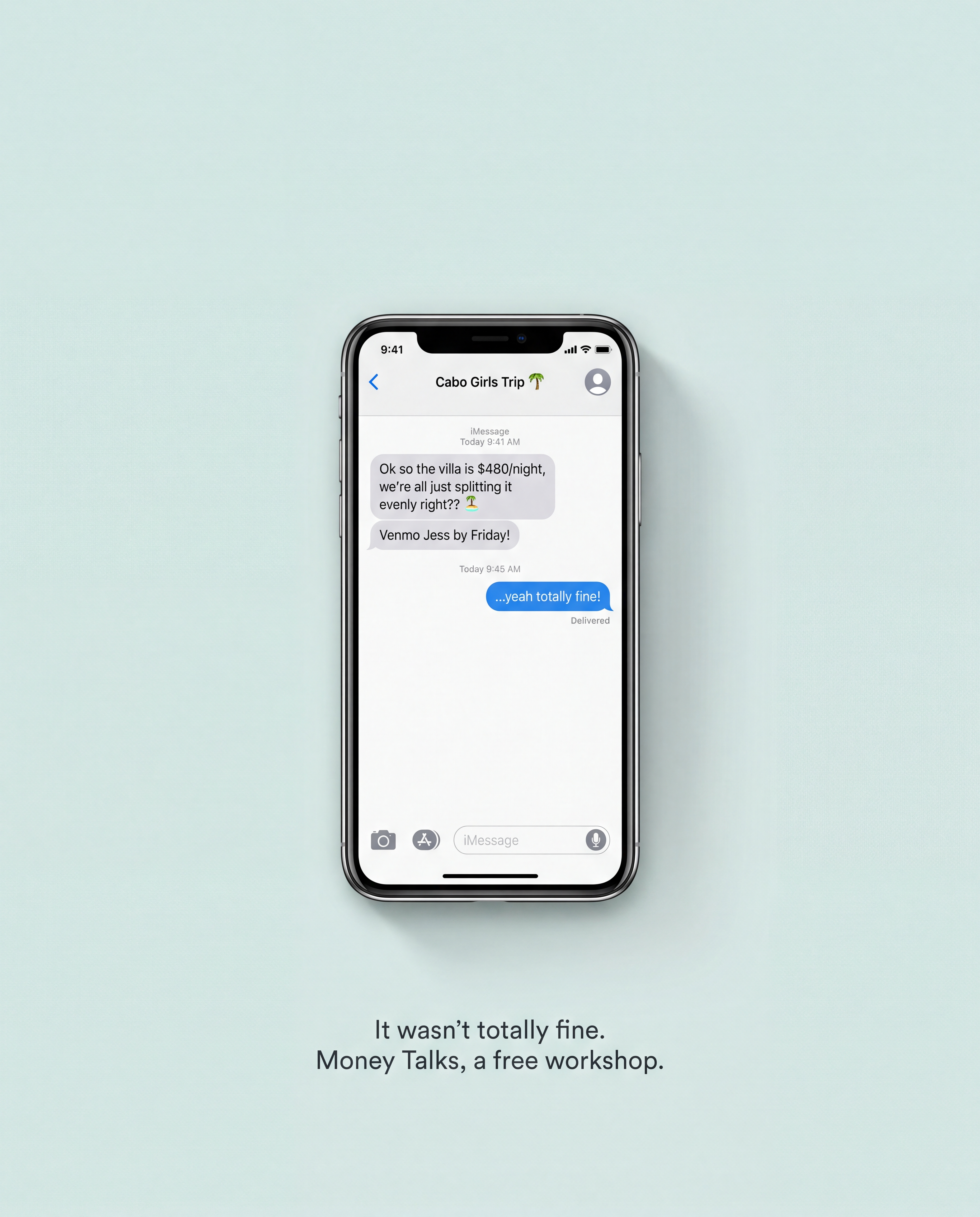 Static ad: iMessage group chat screenshot